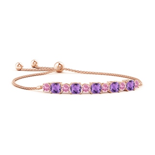 5mm AA Amethyst and Pink Tourmaline Bolo Bracelet in Rose Gold