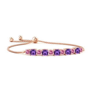 5mm AAA Amethyst and Pink Tourmaline Bolo Bracelet in Rose Gold