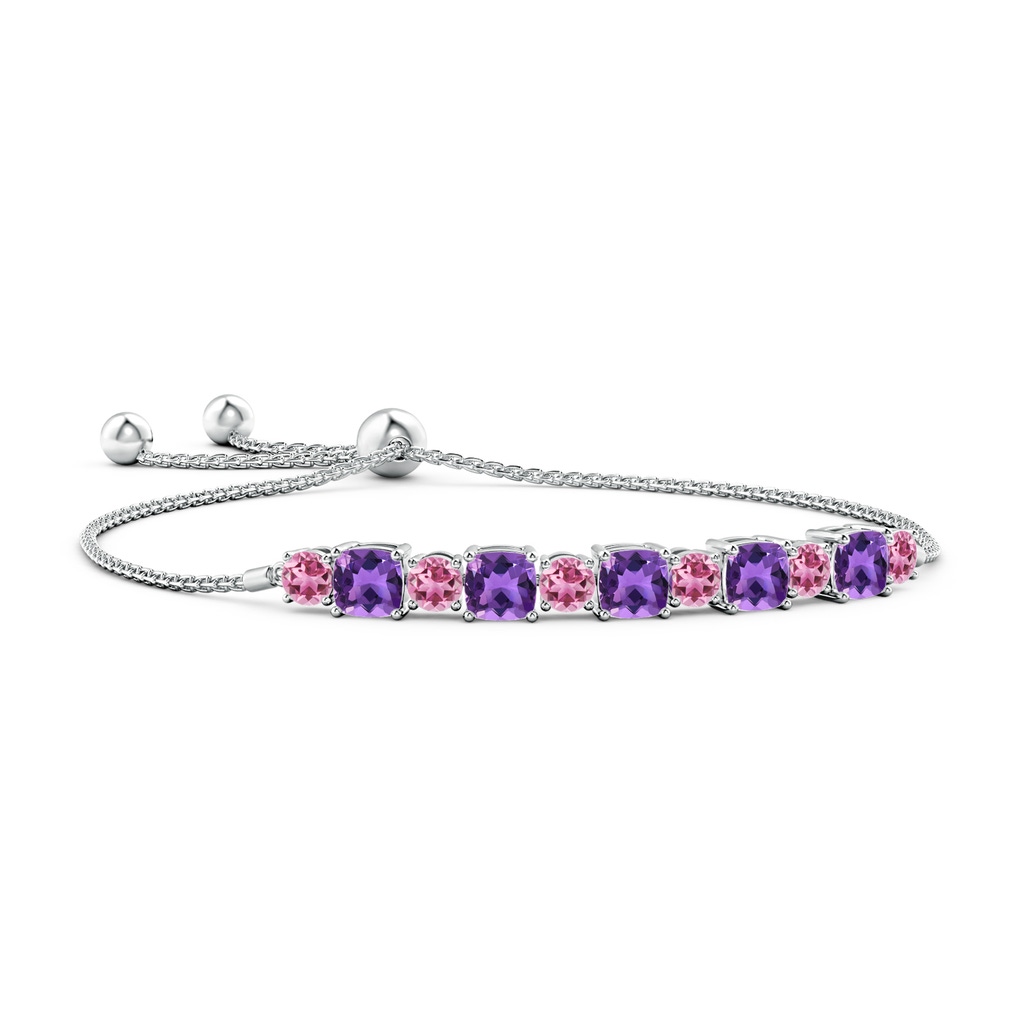 5mm AAA Amethyst and Pink Tourmaline Bolo Bracelet in White Gold