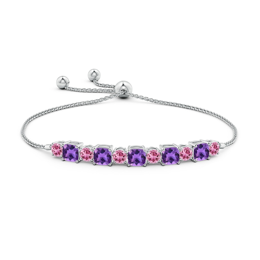 5mm AAA Amethyst and Pink Tourmaline Bolo Bracelet in White Gold Side-1