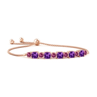 5mm AAAA Amethyst and Pink Tourmaline Bolo Bracelet in Rose Gold