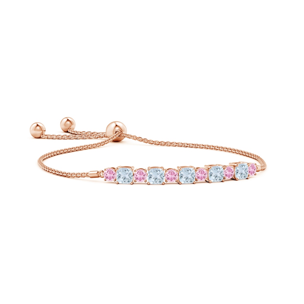 4mm A Aquamarine and Pink Tourmaline Bolo Bracelet in Rose Gold 
