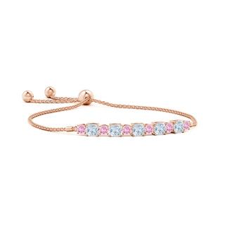 4mm A Aquamarine and Pink Tourmaline Bolo Bracelet in Rose Gold