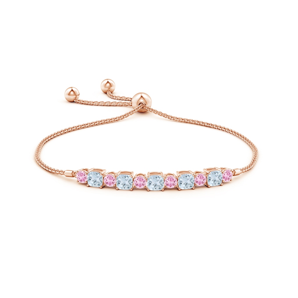 4mm A Aquamarine and Pink Tourmaline Bolo Bracelet in Rose Gold Side-1
