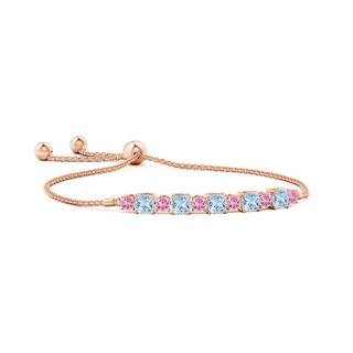 4mm AA Aquamarine and Pink Tourmaline Bolo Bracelet in Rose Gold