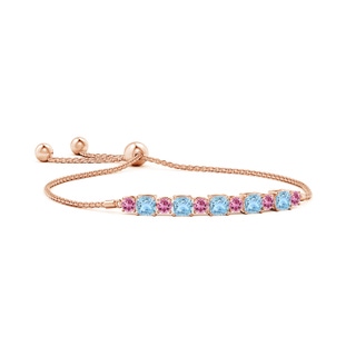 4mm AAA Aquamarine and Pink Tourmaline Bolo Bracelet in Rose Gold