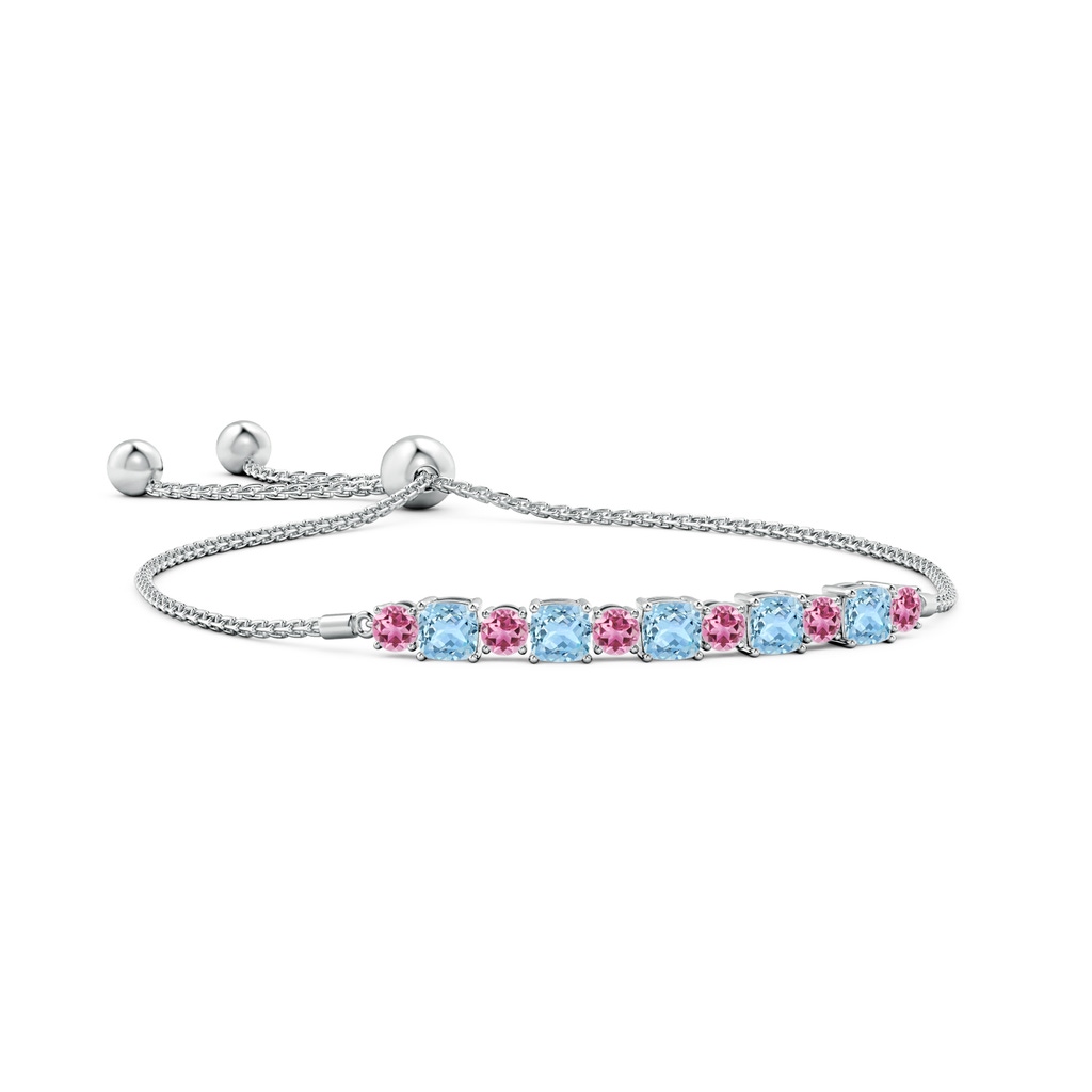 4mm AAA Aquamarine and Pink Tourmaline Bolo Bracelet in White Gold