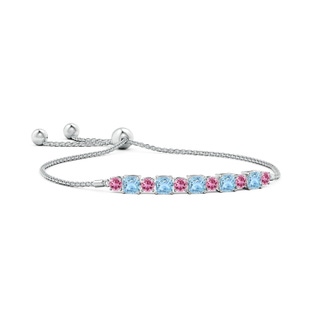 4mm AAA Aquamarine and Pink Tourmaline Bolo Bracelet in White Gold