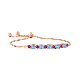 4mm AAAA Aquamarine and Pink Tourmaline Bolo Bracelet in Rose Gold