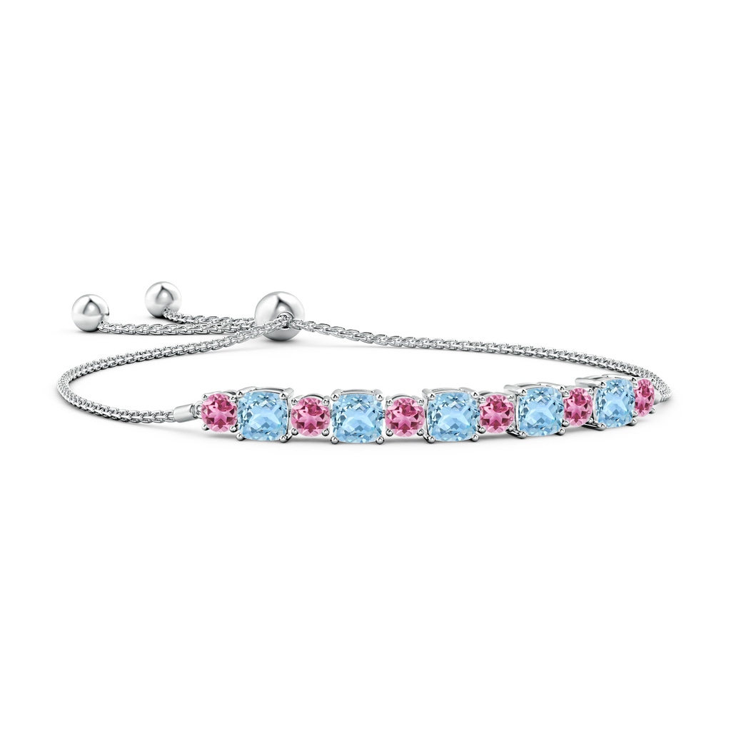 5mm AAA Aquamarine and Pink Tourmaline Bolo Bracelet in White Gold
