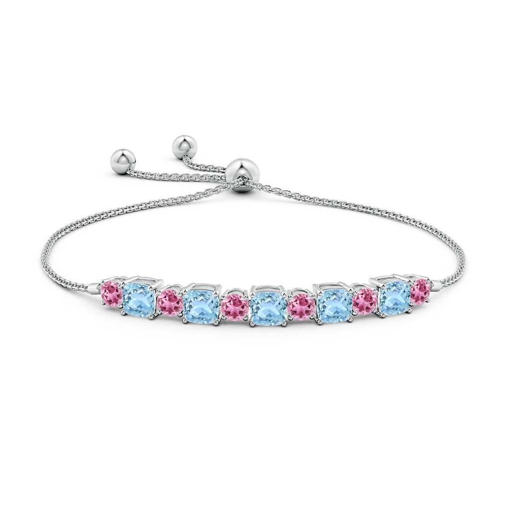 5mm AAA Aquamarine and Pink Tourmaline Bolo Bracelet in White Gold Side-1