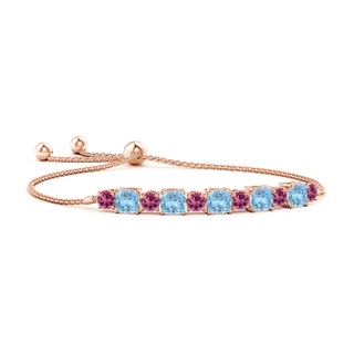 5mm AAAA Aquamarine and Pink Tourmaline Bolo Bracelet in Rose Gold