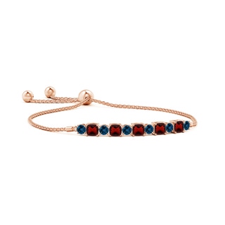 4mm AAA Garnet and London Blue Topaz Bolo Bracelet in Rose Gold