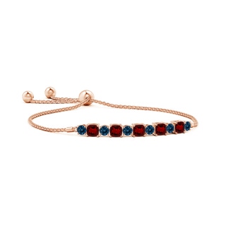 4mm AAAA Garnet and London Blue Topaz Bolo Bracelet in Rose Gold