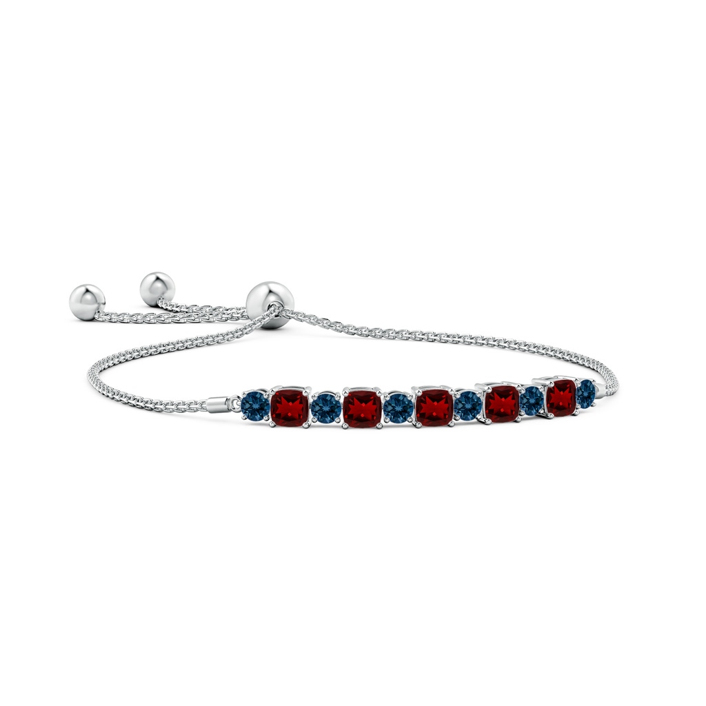 4mm AAAA Garnet and London Blue Topaz Bolo Bracelet in White Gold