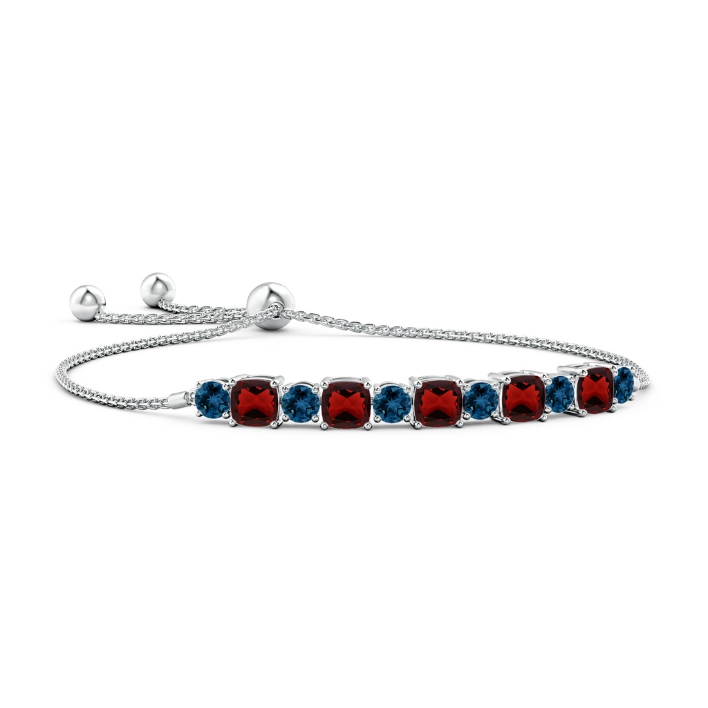 5mm AAA Garnet and London Blue Topaz Bolo Bracelet in White Gold 