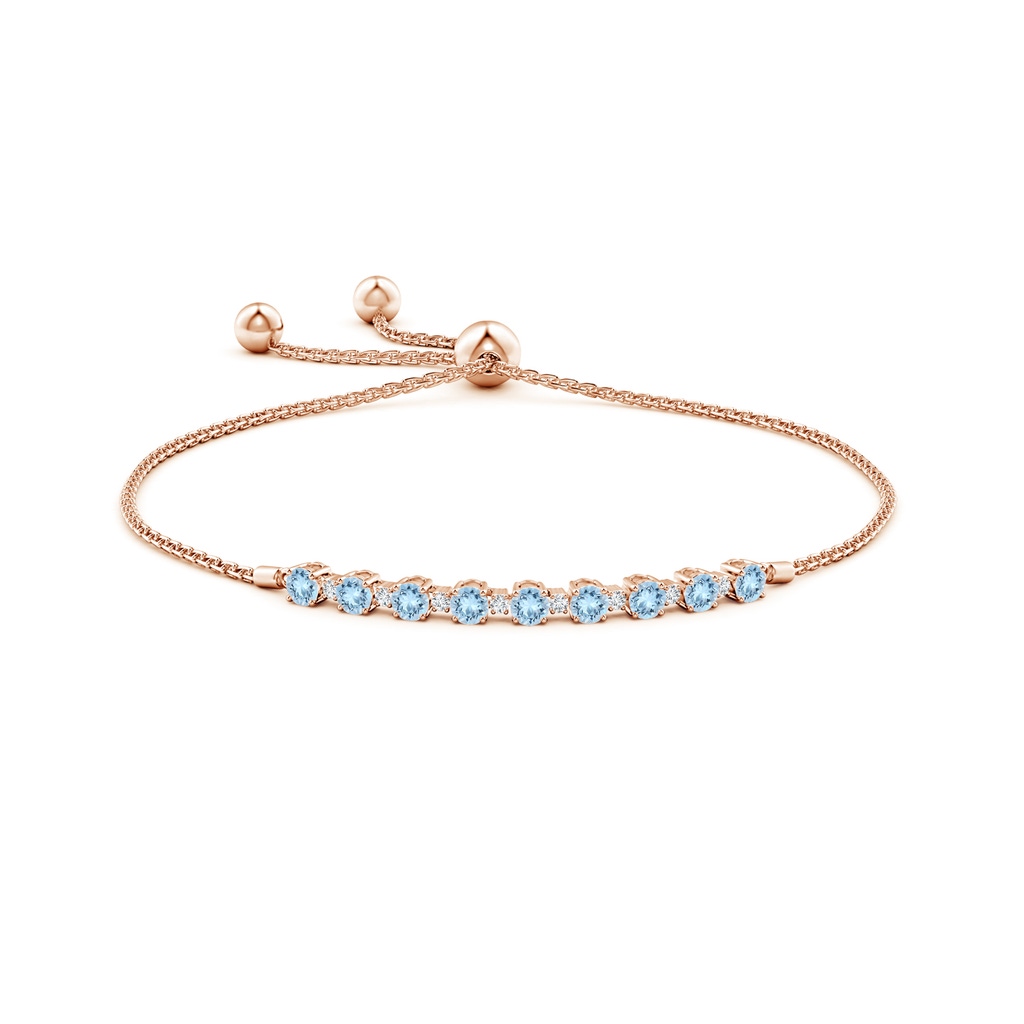 3mm AAA Aquamarine and Diamond Tennis Bolo Bracelet in Rose Gold Side-1