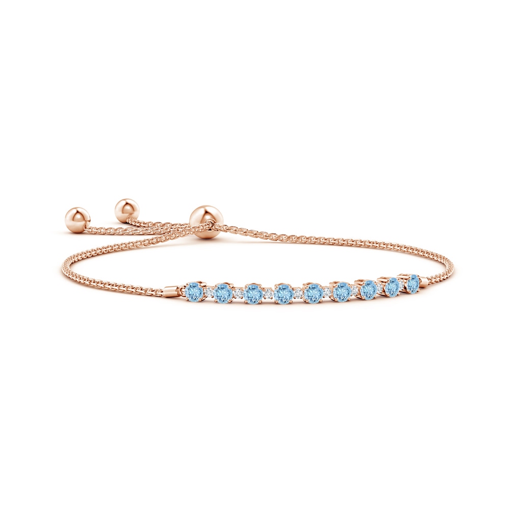 3mm AAAA Aquamarine and Diamond Tennis Bolo Bracelet in Rose Gold