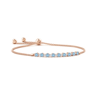 3mm AAAA Aquamarine and Diamond Tennis Bolo Bracelet in Rose Gold