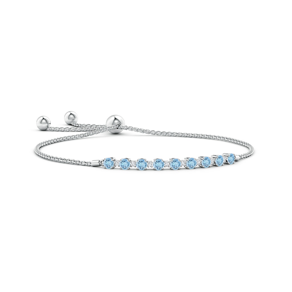 3mm AAAA Aquamarine and Diamond Tennis Bolo Bracelet in White Gold