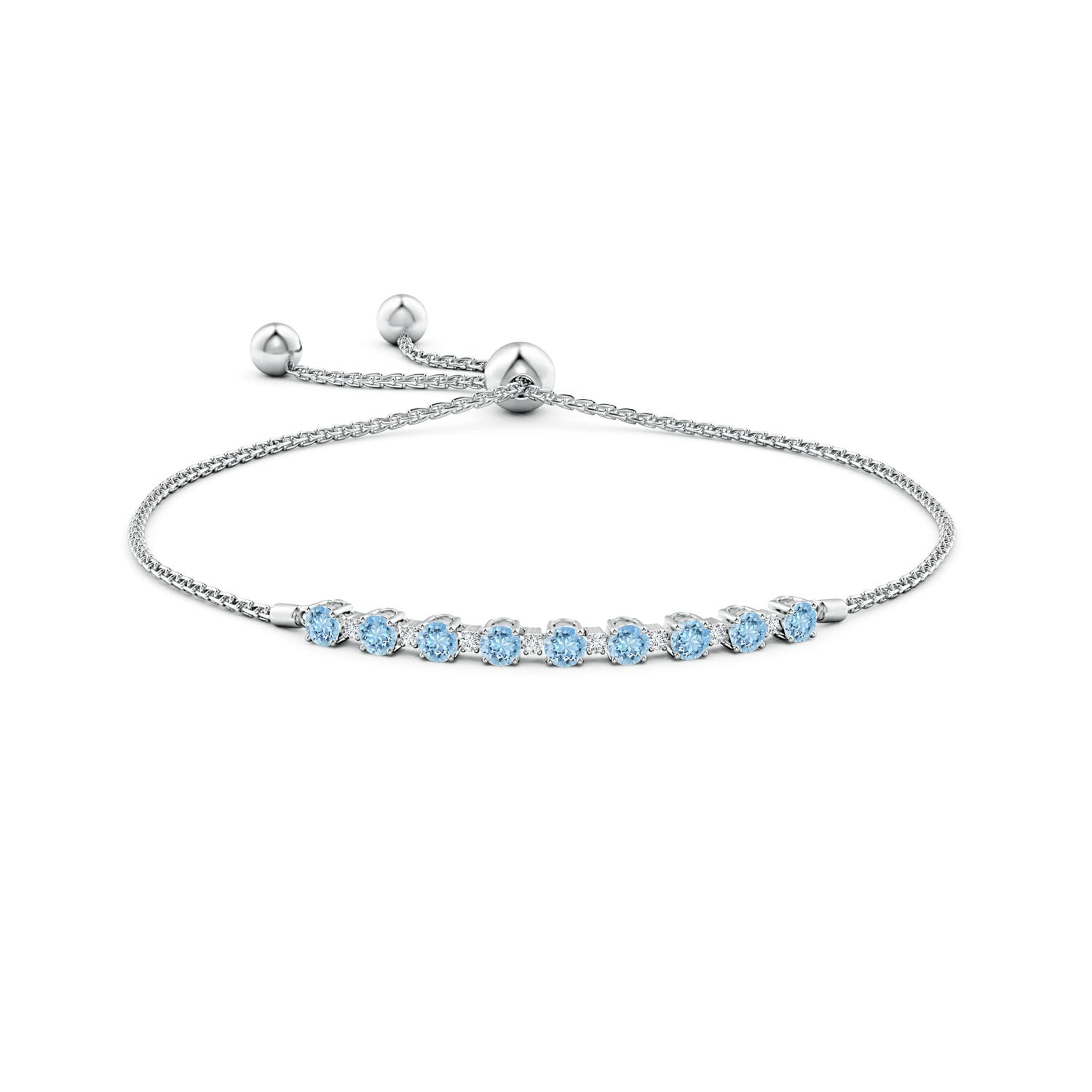 3mm AAAA Aquamarine and Diamond Tennis Bolo Bracelet in White Gold