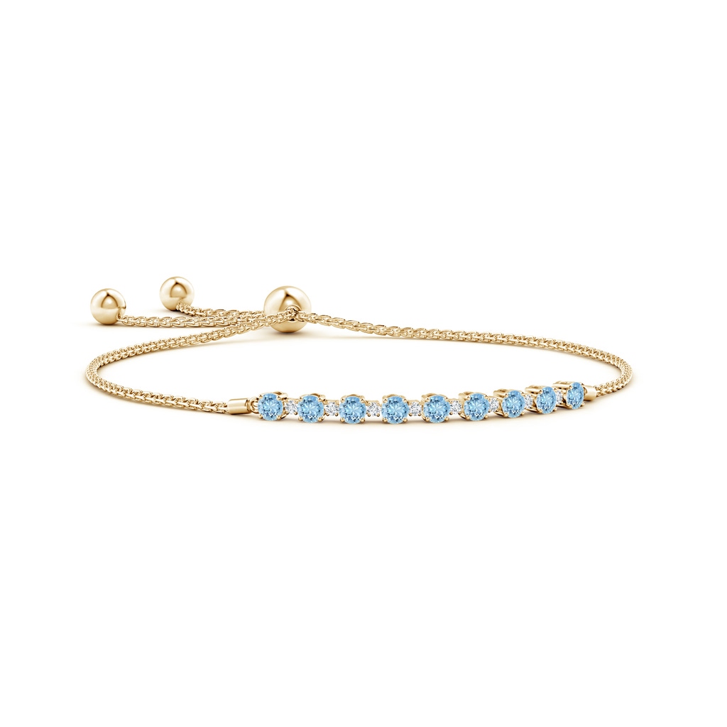 3mm AAAA Aquamarine and Diamond Tennis Bolo Bracelet in Yellow Gold