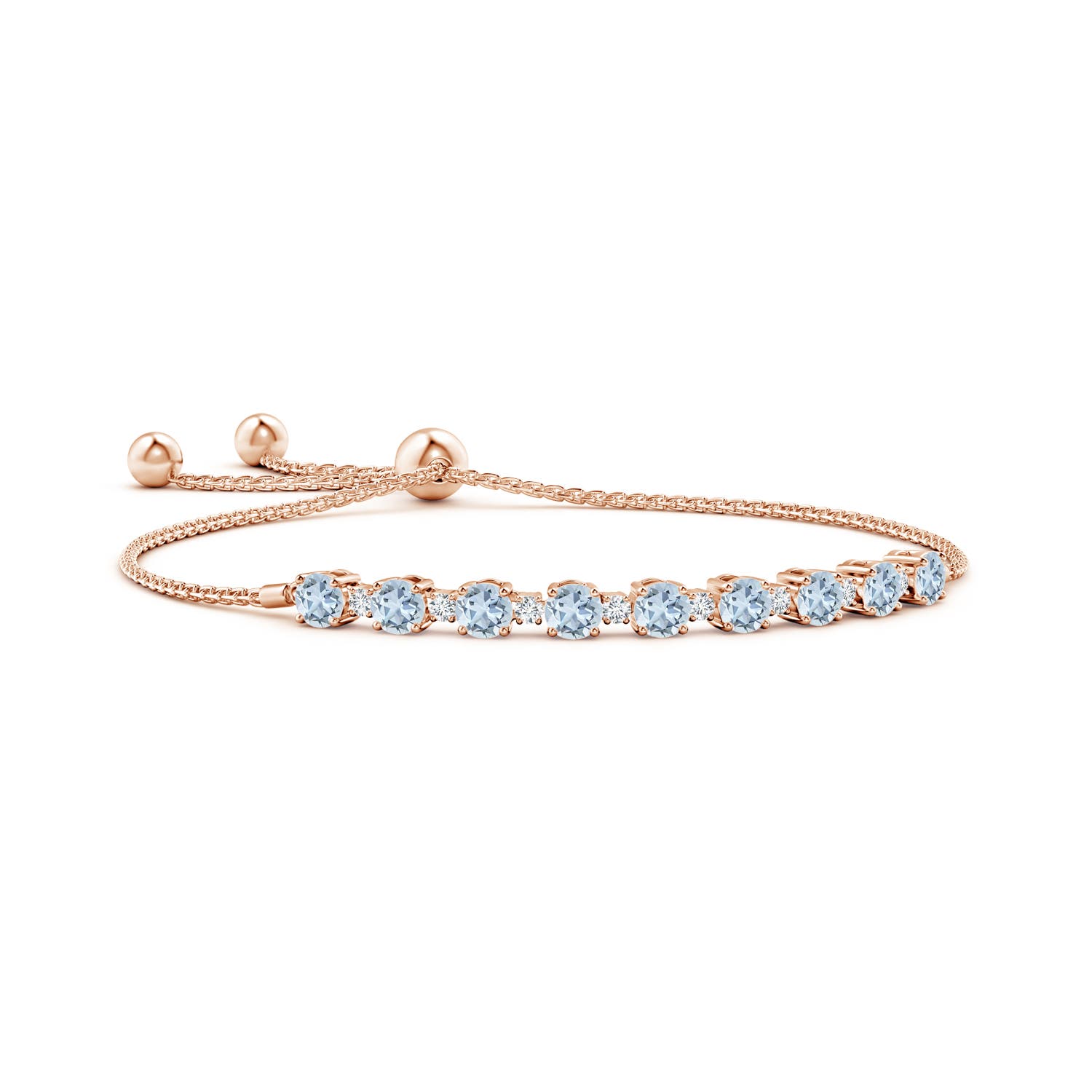 4mm A Aquamarine and Diamond Tennis Bolo Bracelet in Rose Gold