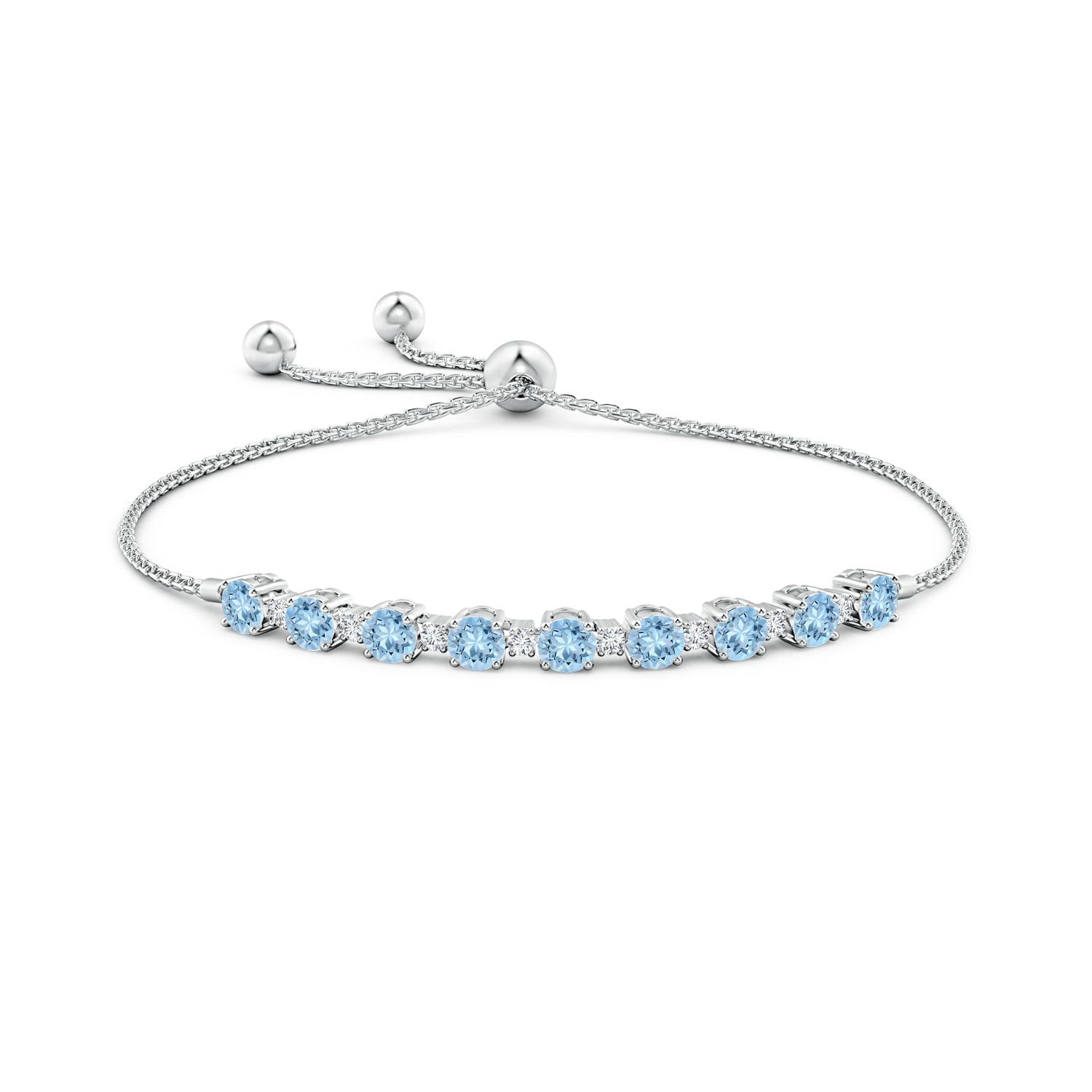 4mm AAA Aquamarine and Diamond Tennis Bolo Bracelet in White Gold