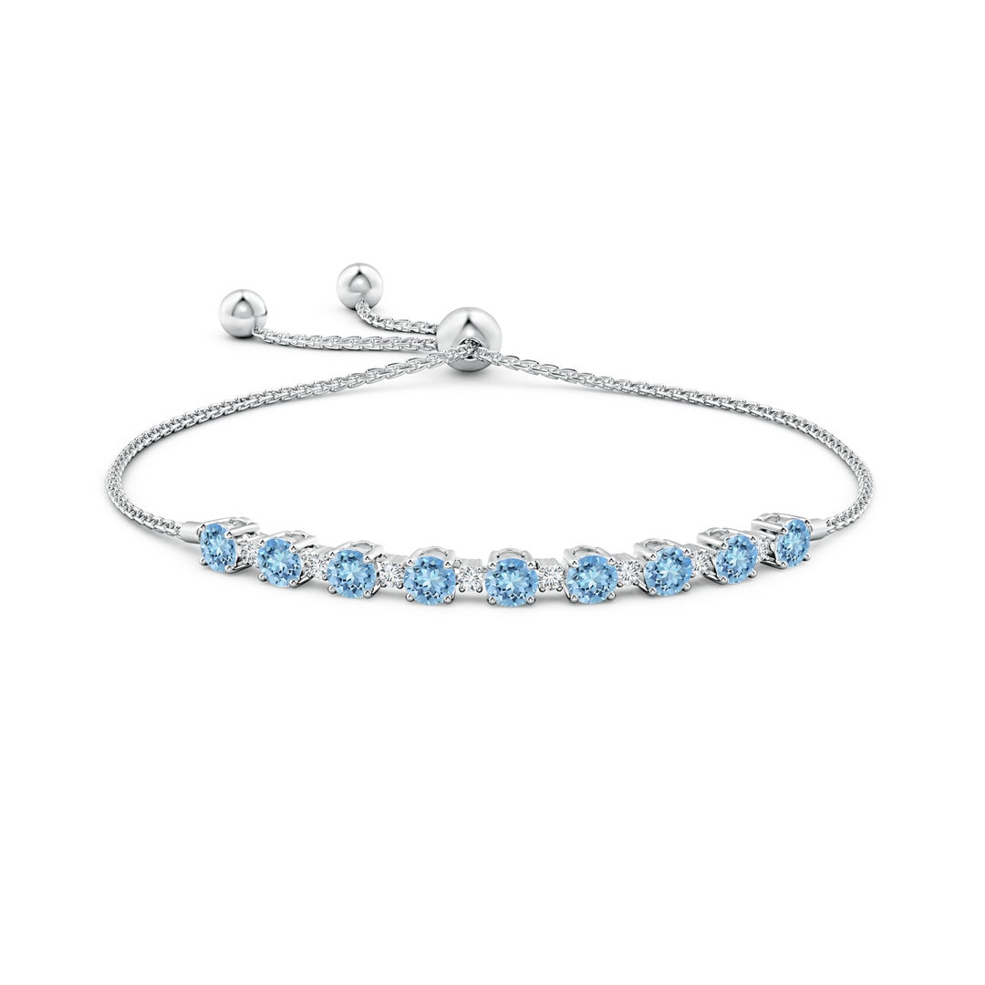 4mm AAAA Aquamarine and Diamond Tennis Bolo Bracelet in White Gold - side 1
