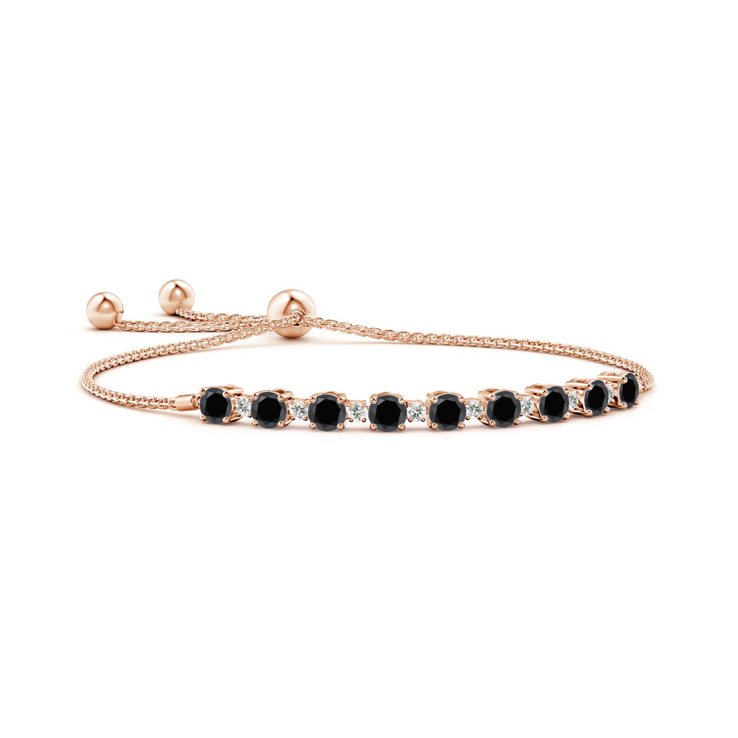 4mm AA Alternating Black & White Diamond Tennis Bolo Bracelet in Rose Gold