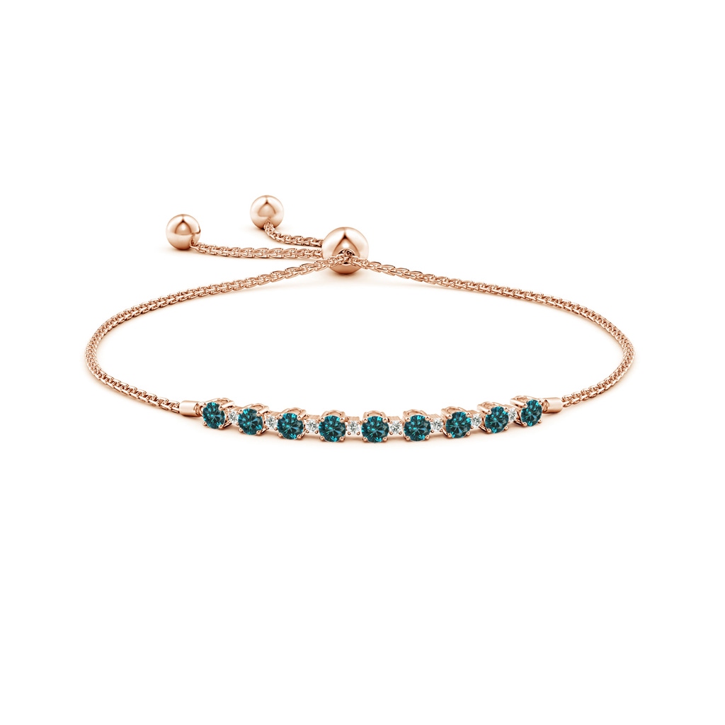 3mm AAA Alternating Blue & White Diamond Tennis Bolo Bracelet in Rose Gold - side 199