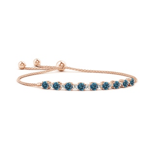 4mm AA Alternating Blue & White Diamond Tennis Bolo Bracelet in Rose Gold