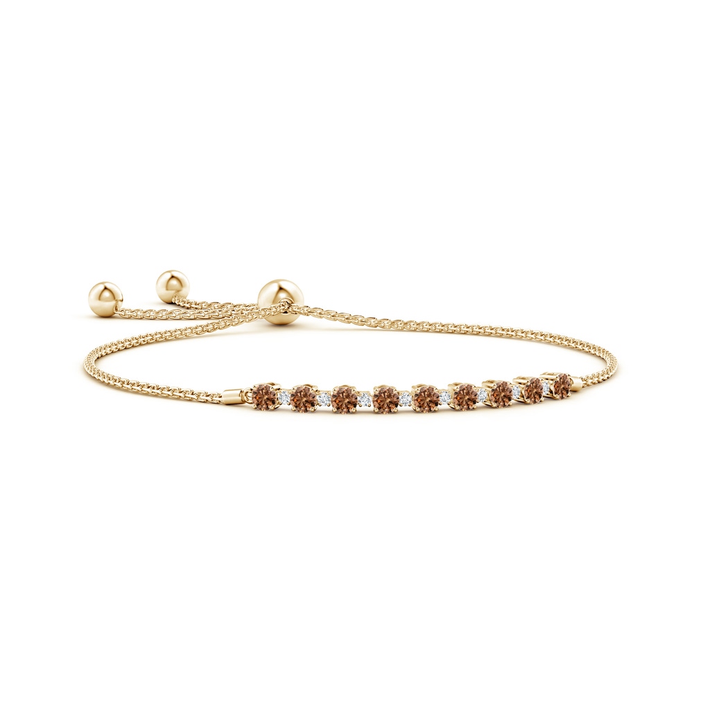 3mm AAAA Alternating Coffee & White Diamond Tennis Bolo Bracelet in Yellow Gold