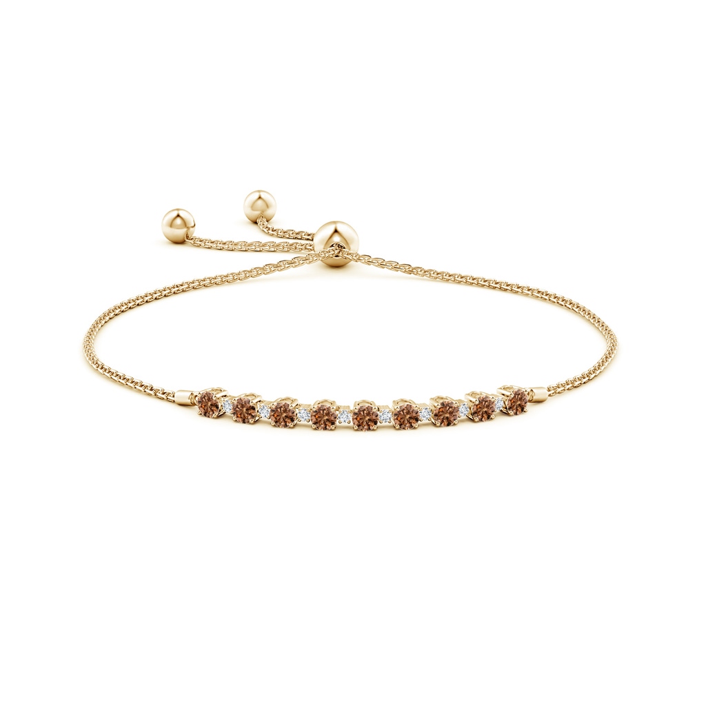 3mm AAAA Alternating Coffee & White Diamond Tennis Bolo Bracelet in Yellow Gold - side 199