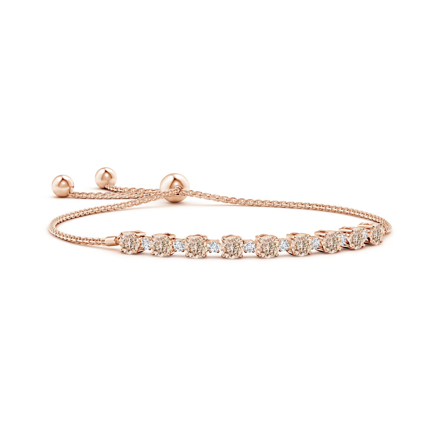 4mm A Alternating Coffee & White Diamond Tennis Bolo Bracelet in Rose Gold