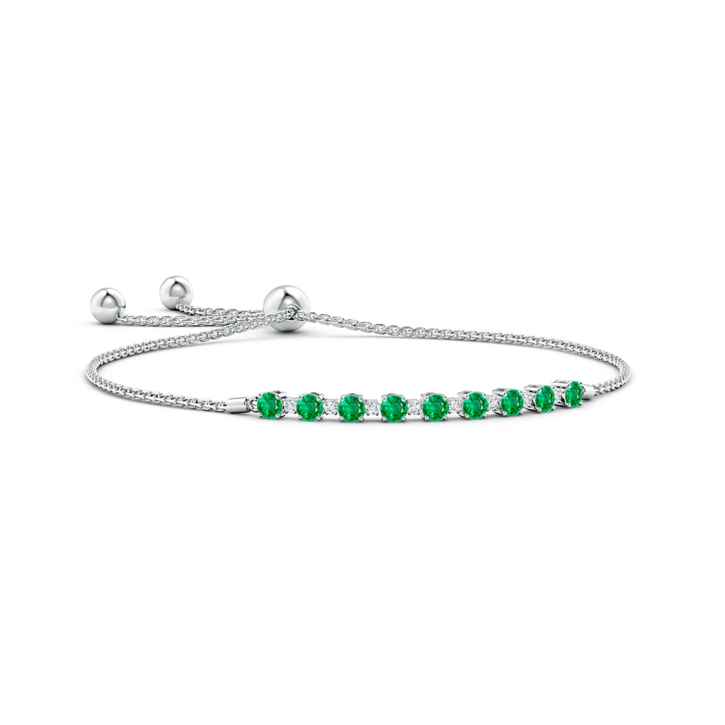 3mm AAA Emerald and Diamond Tennis Bolo Bracelet in White Gold