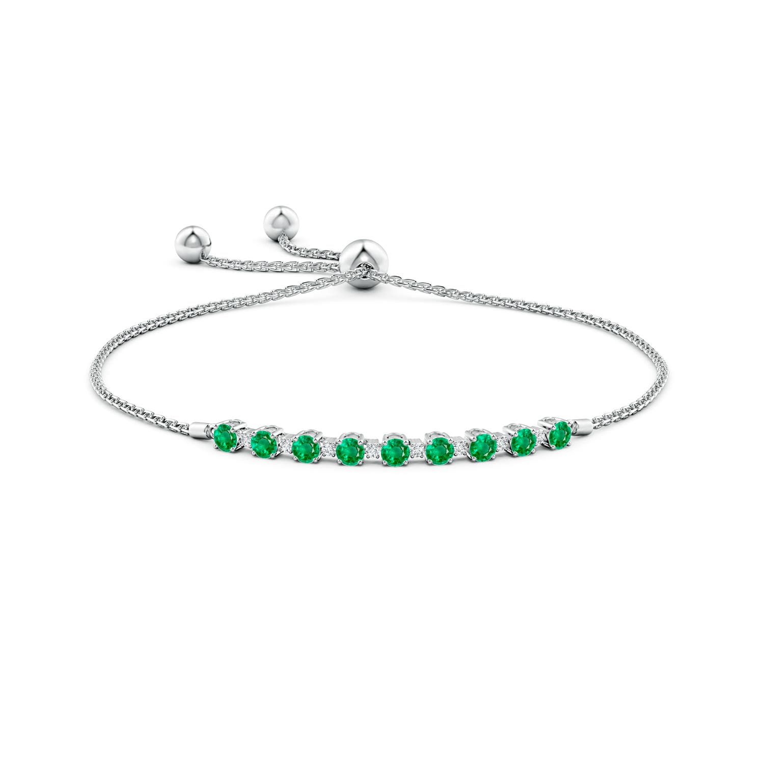 3mm AAA Emerald and Diamond Tennis Bolo Bracelet in White Gold - side 3