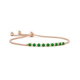 3mm AAAA Emerald and Diamond Tennis Bolo Bracelet in 9K Rose Gold