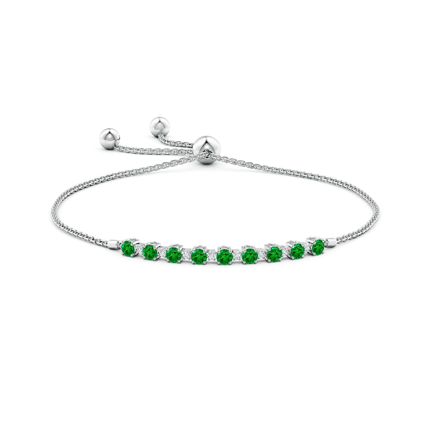 3mm AAAA Emerald and Diamond Tennis Bolo Bracelet in White Gold