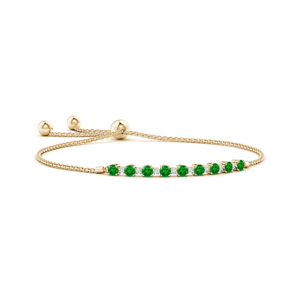 3mm AAAA Emerald and Diamond Tennis Bolo Bracelet in Yellow Gold