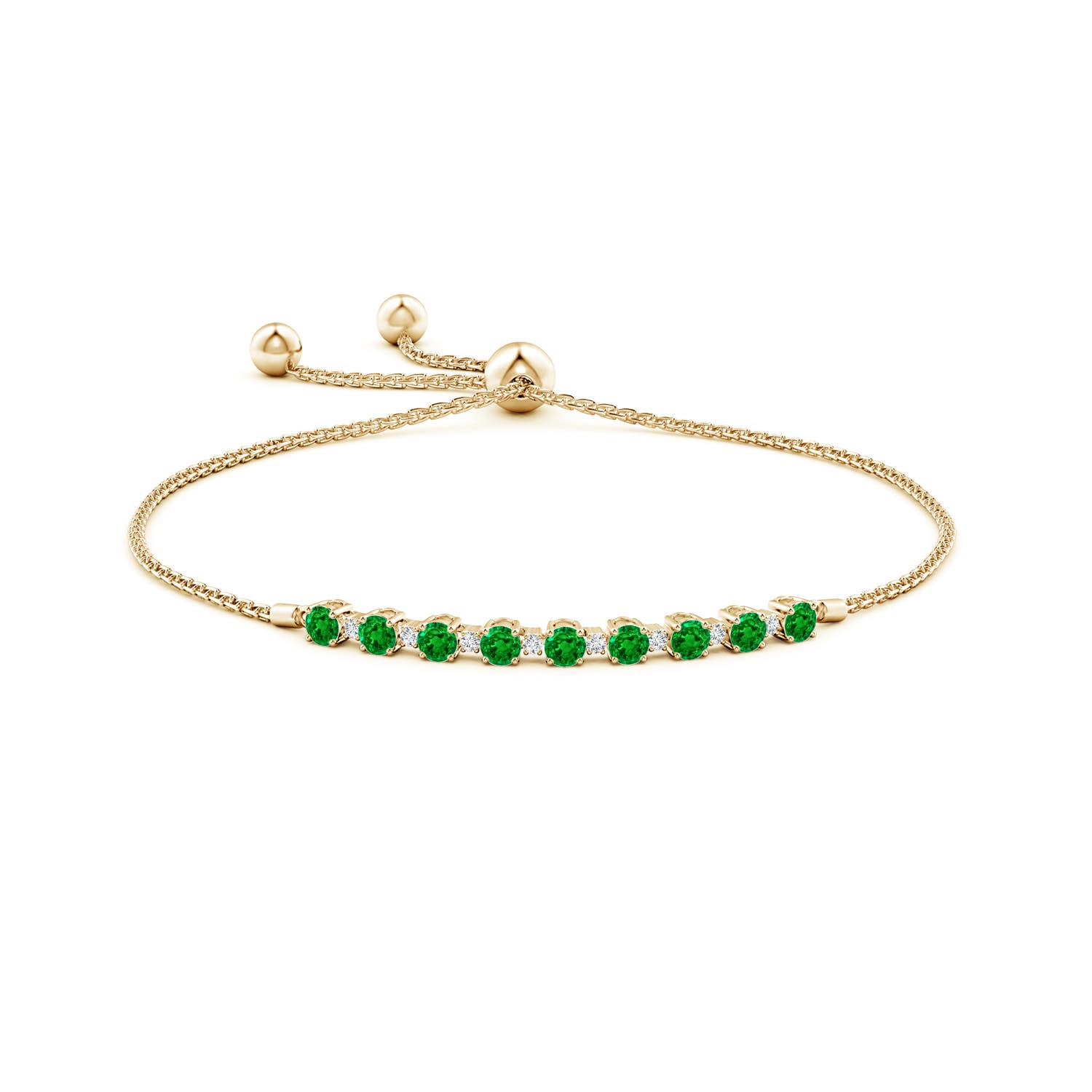 3mm AAAA Emerald and Diamond Tennis Bolo Bracelet in Yellow Gold