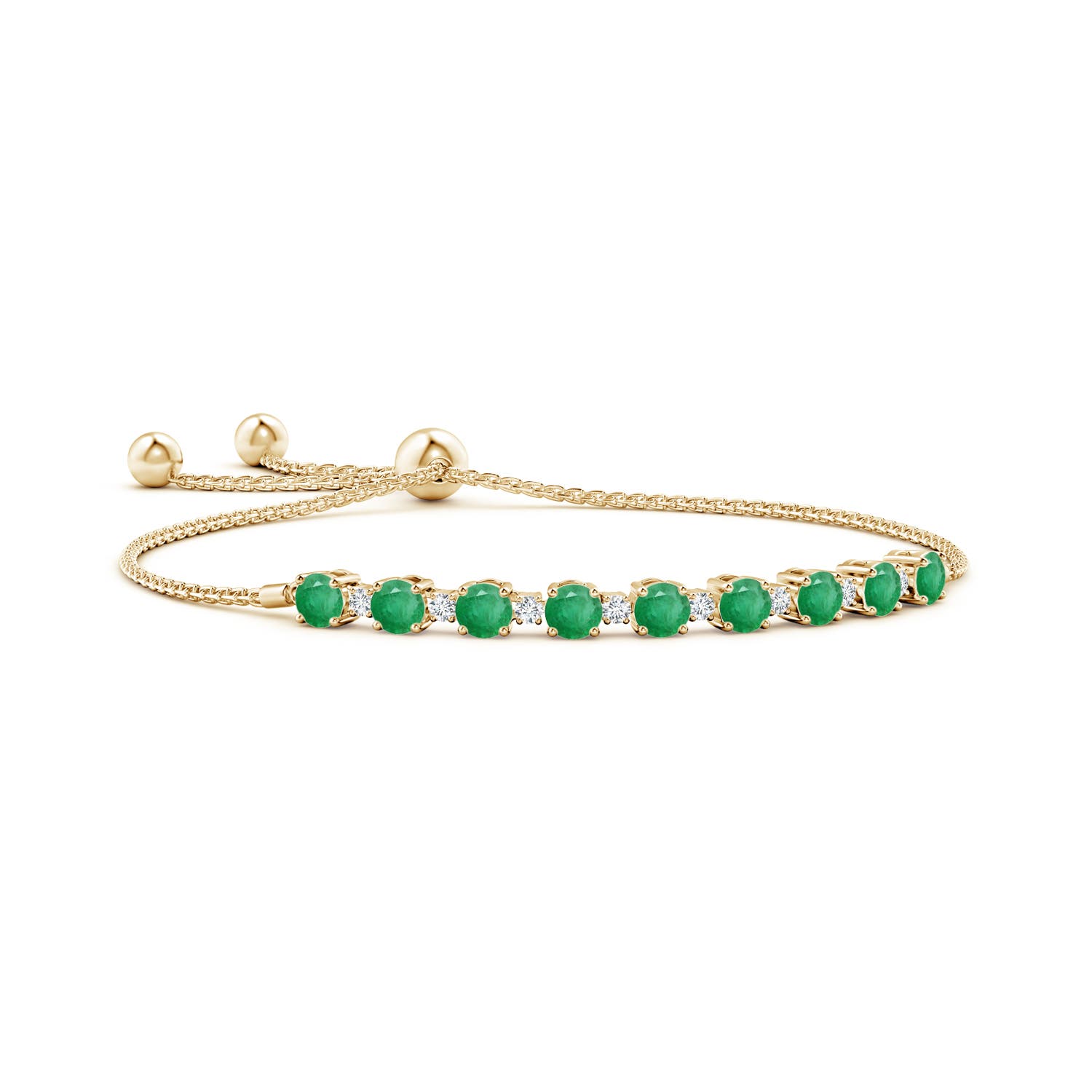 4mm A Emerald and Diamond Tennis Bolo Bracelet in Yellow Gold