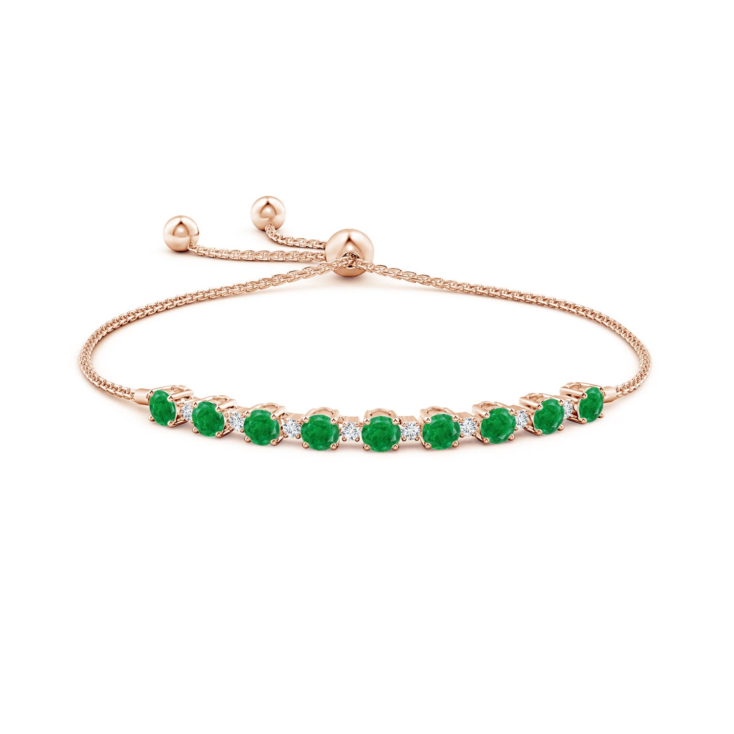4mm AA Emerald and Diamond Tennis Bolo Bracelet in Rose Gold
