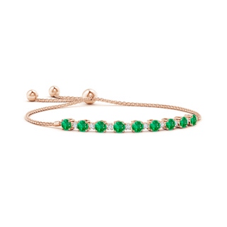 4mm AAA Emerald and Diamond Tennis Bolo Bracelet in 10K Rose Gold