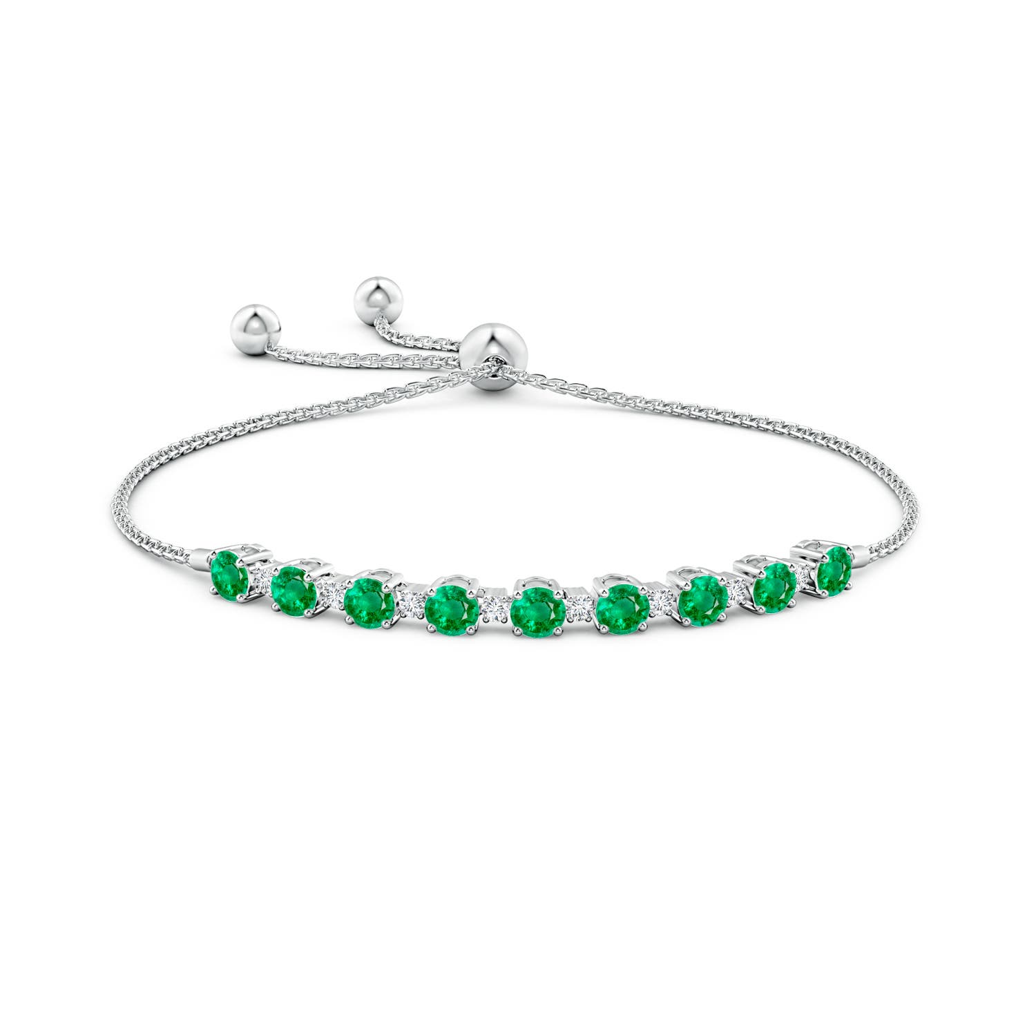 4mm AAA Emerald and Diamond Tennis Bolo Bracelet in White Gold