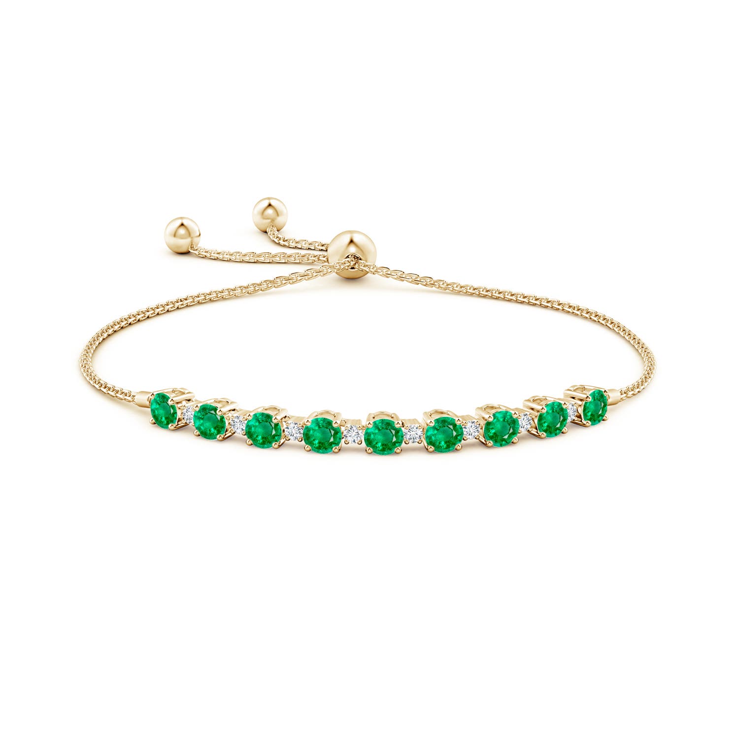 4mm AAA Emerald and Diamond Tennis Bolo Bracelet in Yellow Gold