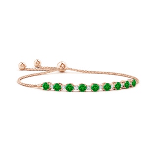4mm AAAA Emerald and Diamond Tennis Bolo Bracelet in 9K Rose Gold