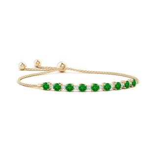 4mm AAAA Emerald and Diamond Tennis Bolo Bracelet in 9K Yellow Gold