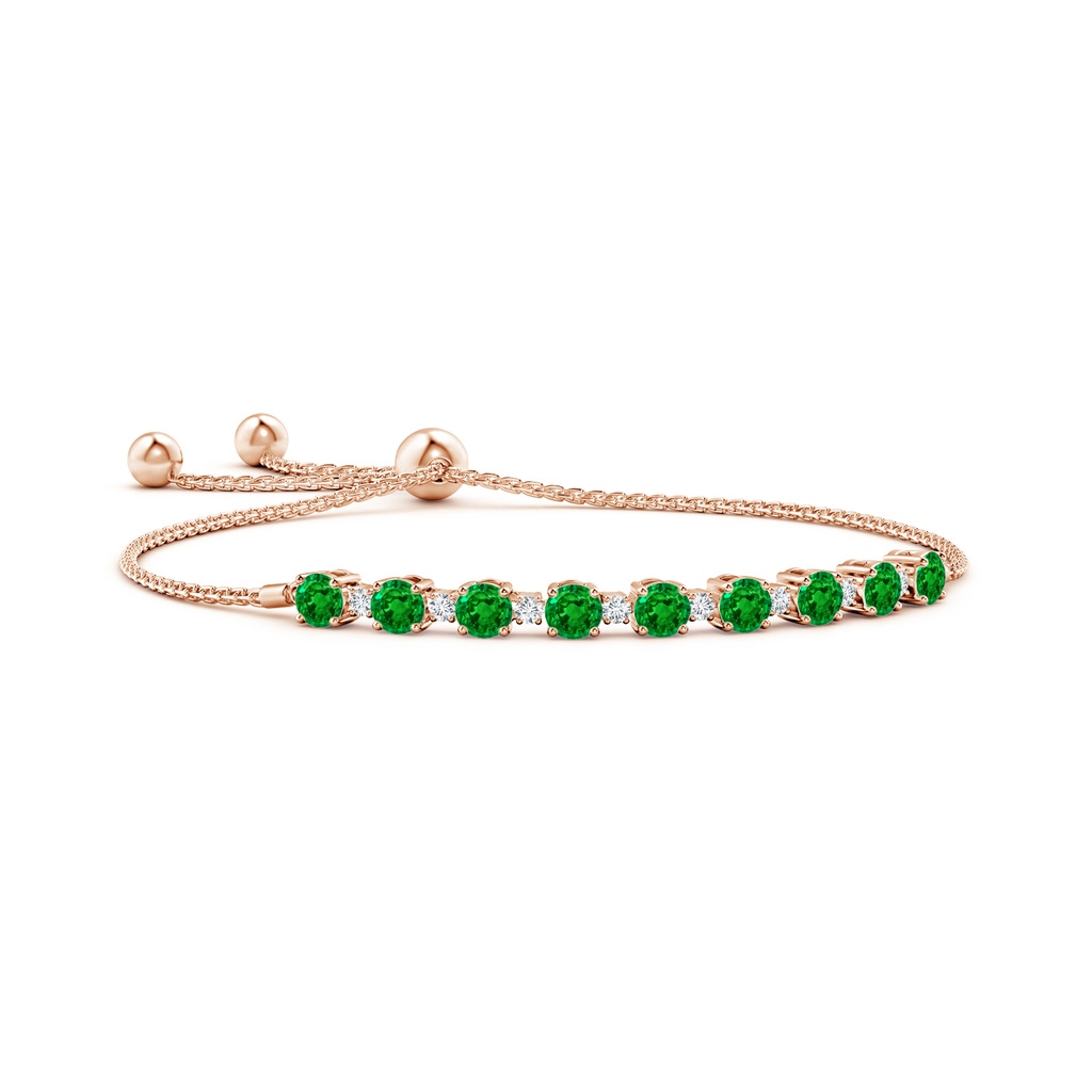 4mm AAAA Emerald and Diamond Tennis Bolo Bracelet in Rose Gold