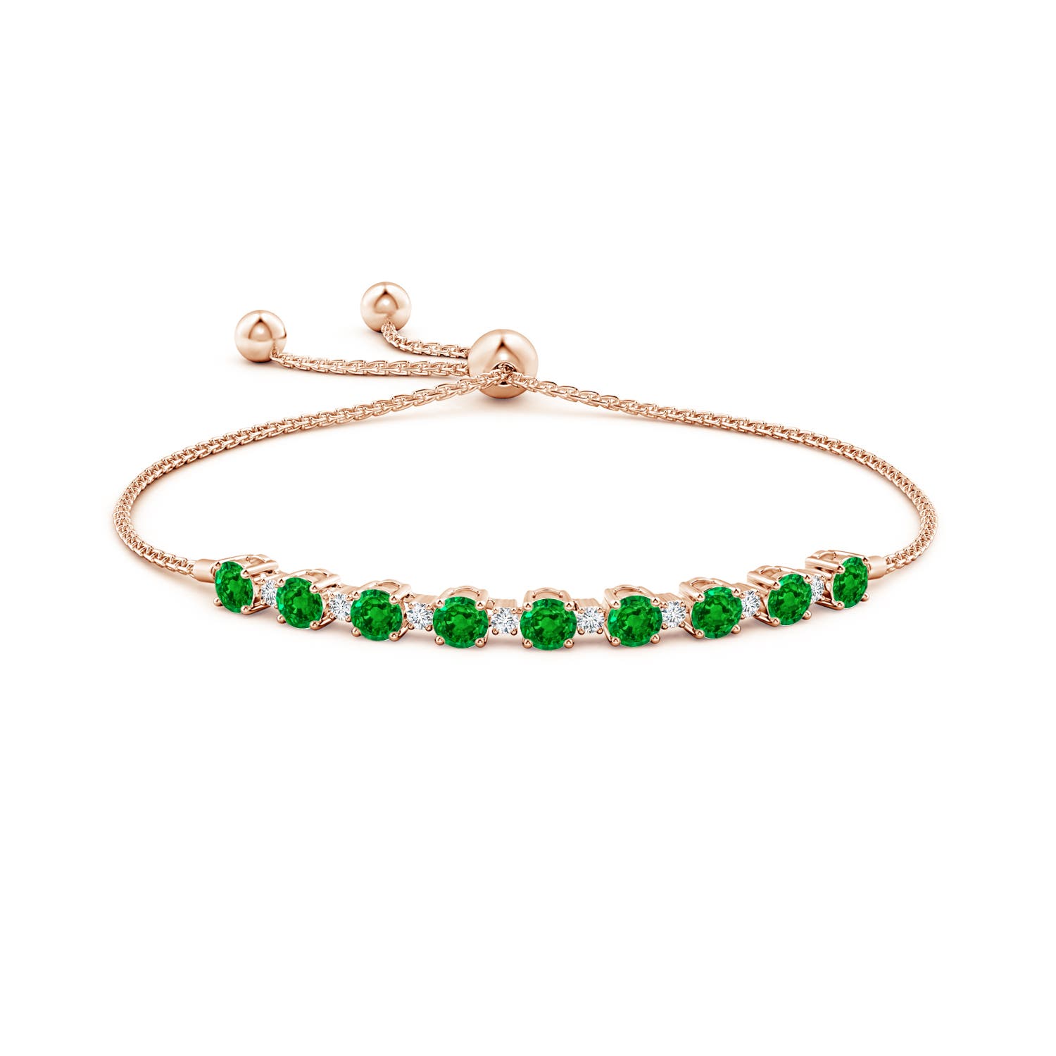 4mm AAAA Emerald and Diamond Tennis Bolo Bracelet in Rose Gold